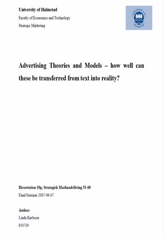 Advertising Theories and Models  how well can these be transferred from text into reality?     