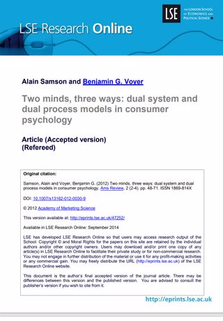 Two minds, three ways: dual system and  dual process models in consumer  psychology