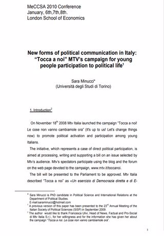 New forms of political communication in Italy: “Tocca a noi” MTV’s campaign for young  people participation to political life