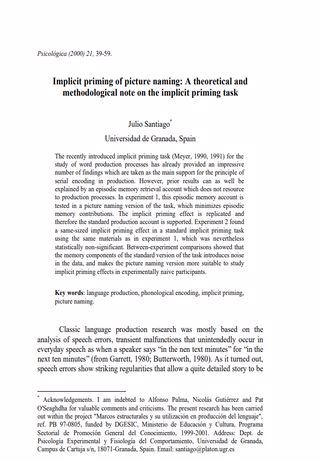 Implicit priming of picture naming: A theoretical and  methodological note on the implicit priming task
