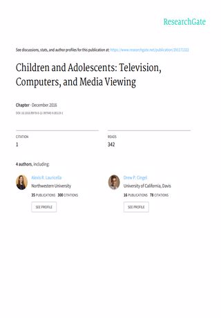 Children and Adolescents: Television, Computers, and Media Viewing