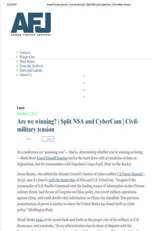 Are we winning? | Split NSA and CyberCom | Civil-military tension